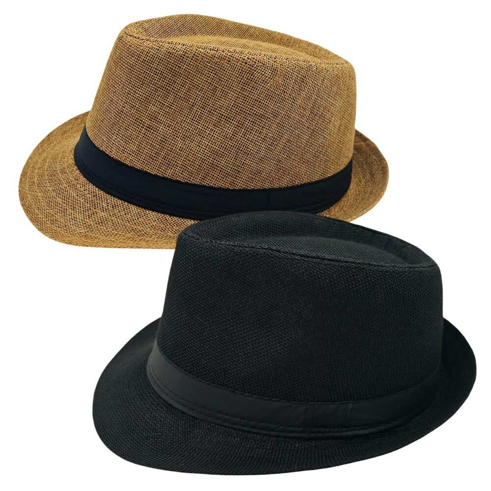 1378 2 Pack Short Brim Fedora Classic 20s Trilby Panama Hats Summer Travel